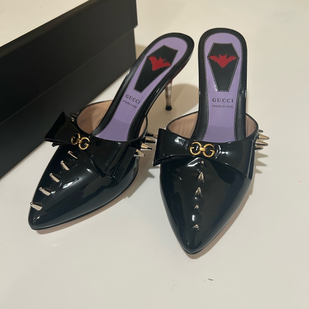 Gucci Black Patent Leather Spiked Heels